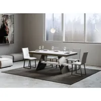 table à rallonges bois blanc avec un cadre et des pieds acier gris foncé 8 à 14 places 180 à 284cm borys