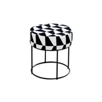 tabouret poula d40xh40cm métal noir et velours motif géométrique noir et blanc