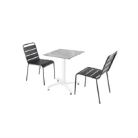 ensemble table de terrasse stratifié marbre et 2 chaises gris anthracite