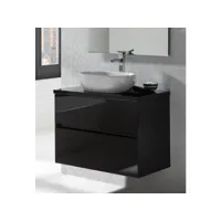 meuble de salle de bain coloris noir avec vasque à poser en céramique - longueur 80 x profondeur 46 x hauteur 56 cm