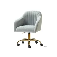 fauteuil de bureau en velours, siège ergonomique d'ordinateur moderne et mignonne, hauteur réglable, chaise de vanité pour femmes filles(base dorée, gris）