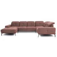 canapé panoramique design tissu rose têtières angle droit avec accoudoir stan 350cm