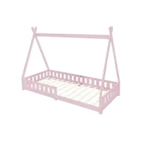 lit d'enfants tipi rose antichute lit en bois de pin aspect maison 200x90 cm 3000013158