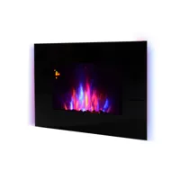cheminée électrique murale led 7 effets flammes + 7 couleurs ambiance + galets télécommande thermostat 1000-2000 w minuterie noir