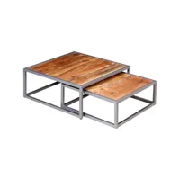 lot de 2 table basse table de salon  bout de canapé bois d'acacia massif meuble pro frco60587