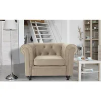 grand fauteuil chesterfield velours taupe