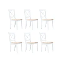 lot de 6 chaises  chaises de salle à manger chaises à dîner  blanc et bois clair bois d'hévéa massif meuble pro frco97445