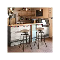 lot de 2 tabouret de bar vintage chaise siège de cuisine hauteur réglable pivotant sur 360° avec repose-pieds style industriel pieds métal