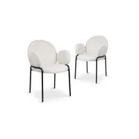 clelia - lot de 2 chaises effet peau de mouton blanc avec accoudoirs clelia-mout-bla-acc
