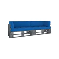 canapé fixe 2 places palette  canapé scandinave sofa avec coussins pin imprégné de gris meuble pro frco78845