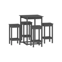 ensemble de bar 5 pcs, table et chaises de salle à manger gris bois de pin massif plq3309 meuble pro