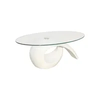 table de salon avec dessus de table en verre ovale blanc brillant