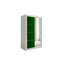 armoire de chambre tapila 2 avec tiroirs blanc/vert 120 avec 2 portes coulissantes style contemporain penderie avec étagères
