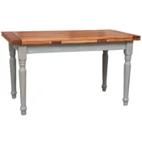 table à rallonge champêtre en bois massif de tilleul massif, cadre gris antique, plateau fini naturel