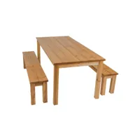 louise table de pique nique en bois et bancs en bois 200 cm - marron a090.032.02