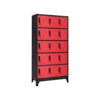 armoire à casiers anthracite et rouge 90x40x180 cm acier pokaz