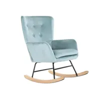 fauteuil à bascule en polyester, velours coloris bleu ciel et métal noir  - longueur 68  x profondeur 90  x hauteur  92 cm