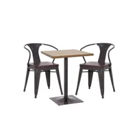 set table de bistrot 2x chaise de salle à manger hwc-h10d, chaise table chaise de cuisine gastronomie mvg ~ noir-brun, table marron clair