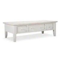 table basse 3 tiroirs bois blanc 140x70x45cm - décoration d'autrefois