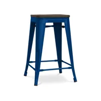 tabouret de bar - design industriel - bois et acier - 60cm -stylix bleu foncé