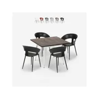 ensemble table à manger 80x80cm bois métal et 4 chaises cuisine restaurant design reeve white
