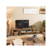 alida - meuble tv modulable 160x40cm en bois de teck recyclé naturel