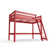 lit mi-hauteur abc 90x200 bois avec échelle inclinée 90x200  rouge hautabc-red