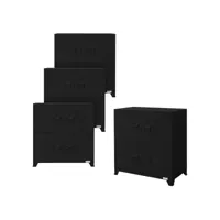 set de 4 armoires de bureau 75x40x80,5 cm noir, acier, industriel, métallique 490014064