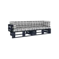 canapé fixe 2 places palette  canapé scandinave sofa avec coussins pin imprégné de noir meuble pro frco94882