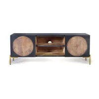 meuble tv 2 portes - bois de manguier et métal - noyer foncé - 56x145x40