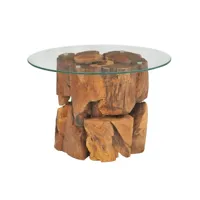table basse table de salon  bout de canapé bois flottant de teck massif 60 cm meuble pro frco35621