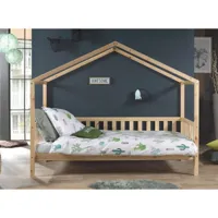 lit cabane 90x200 cm avec matelas pin massif clair bali dacohk1005