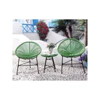 salon de jardin 2 fauteuils oeuf + table basse vert acapulco