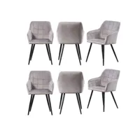 ensemble de 6 chaises de salle à manger camden - tapissées de velours avec pieds en métal - gris clair