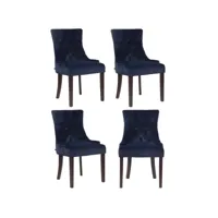 lot de 4 chaises de salle à manger aberdeen en velours piètement en bois d'hévéa , bleu/antique