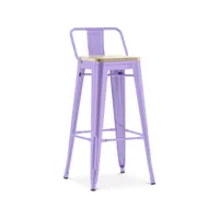 tabouret de bar avec dossier - design industriel - 76 cm - stylix violet pastel