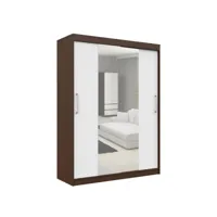 helia - armoire à portes coulissantes + grand miroir chambre couloir salon - 200x150x60cm - armoire penderie moderne - wengé/blanc