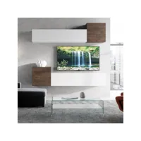 meuble tv mural de salon en bois blanc avec 4 éléments suspendus a37 itamoby
