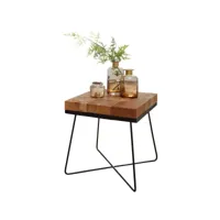finebuy table d'appoint bois massif  métal acacia 45 x 51 x 45 cm table basse salon  bout de canapé est - table de salon - table en bois carré