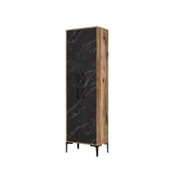 armoire de rangement 4 portes thidarr l60xh200cm bois naturel et noir effet marbre