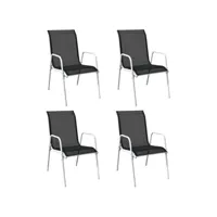 lot de 4 chaises de jardin empilables  fauteuils de jardin acier et textilène noir meuble pro frco78839