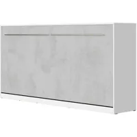 armoire lit escamotable 90x200cm horizontal supérieur lit rabattable lit mural  matelas inclus blanc/béton