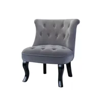 petit fauteuil crapaud velours chaise de coiffeuse chaise cuisine rembourrée avec pieds noirs pour salle à manger, salon, entrée & chambre, gris