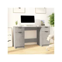 bureau informatique avec armoire latérale - table d'ordinateur gris béton bois d'ingénierie meuble pro frco56696