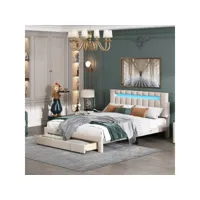 lit adulte lit double lit capitonné avec éclairage led et tiroirs lit 140 x 200 cm  beige ycde001835