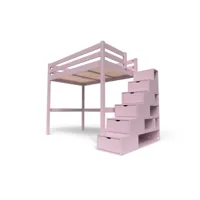 lit mezzanine bois avec escalier cube sylvia 120x200 violet pastel cube120-vip
