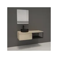 meuble de salle de bain bois et métal avec vasque noire et miroir will