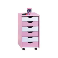 paris prix - caisson de bureau 6 tiroirs school 65cm rose & blanc