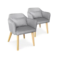 chaise avec accoudoirs tissu gris et pieds bois clair biggie - lot de 2