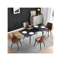 lot de 4 chaises de salle à manger rétro fauteuil assise rembourrée en suédine pieds en métal pour cuisine salon chambre bureau, style industriel, marron